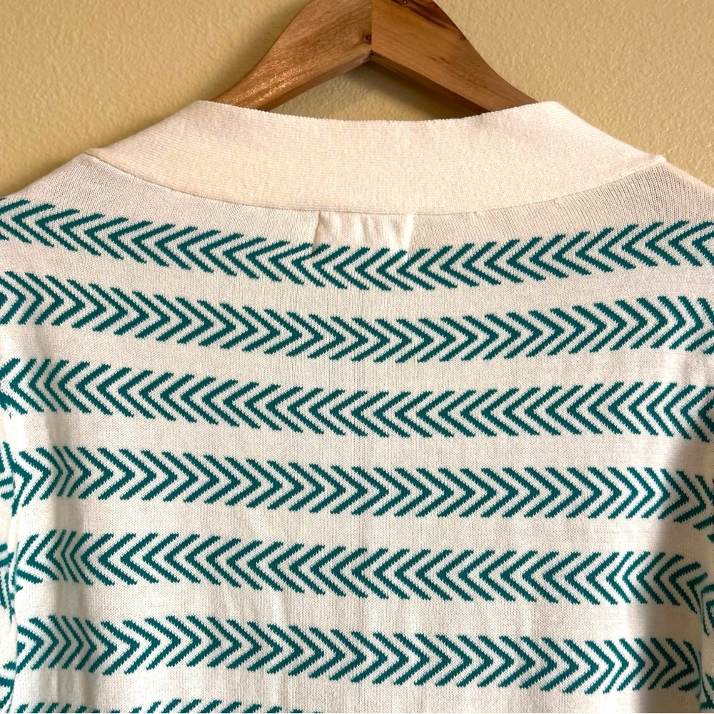 Oxknit Sweater Women’s XL 60s Retro Geo Mod Style Cotton Long Sleeve Teal Cream - Picture 10 of 16